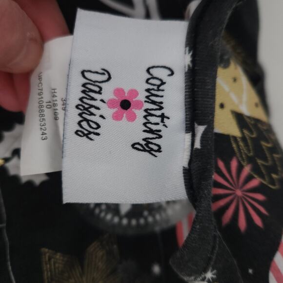 Counting Daisies Christmas Dress Size 10 Black Pink Horses,Ruffles, Trees - Picture 6 of 6